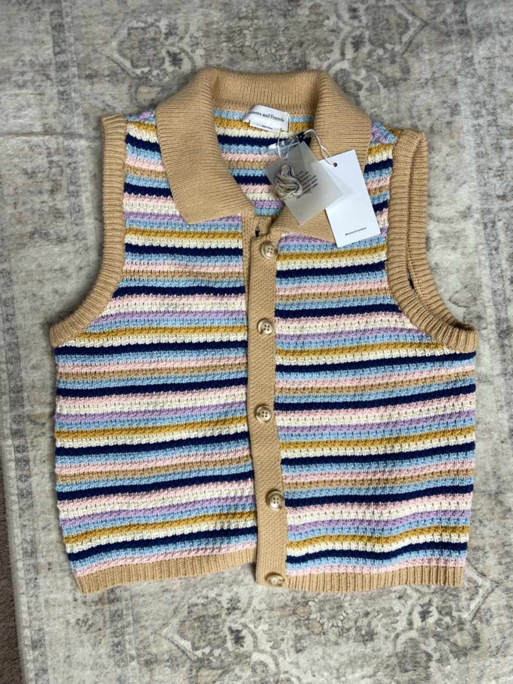 Lovers + Friends Striped Knit Vest in Beige, Blue, Pink & Yellow